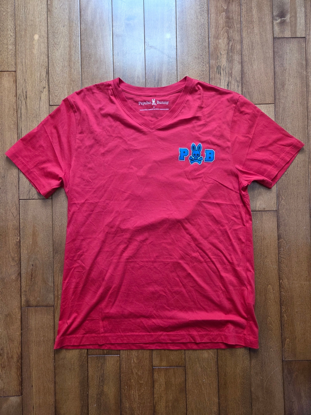 Psycho Bunny Red V-Neck Logo Short Sleeve Shirt Size L